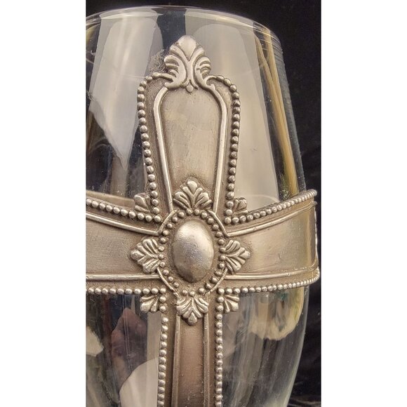 Vintage FTD Pewter and Glass Cross Urn Chalice Decorative Vase - Picture 14 of 16